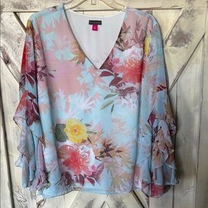 Vince Camuto Floral V-Neck Blouse